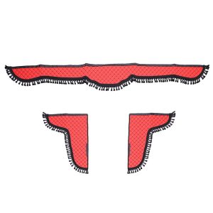 Set Perdele Decor Cabina Camion, Universale, Velur, Negru - Rosu